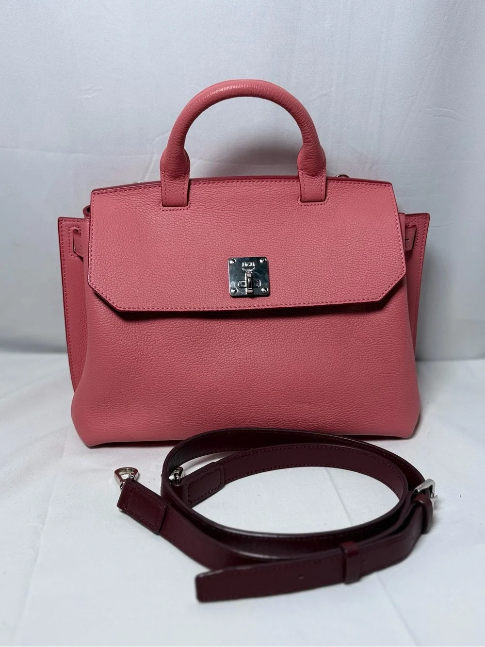 MCM Rose Pink Top-Handle Satchel with Detachable Strap